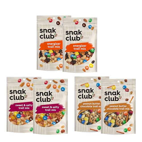 Snak Club Trail Mix Variety Pack, Protein Snacks, Includes Energizer Trail Mix, Sweet and Salty, and Peanut Butter Chocolate, 6 Pack