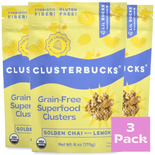 Lil Bucks Clusterbucks Grain-Free Superfood Clusters made with Sprouted Buckwheat and Adaptogens, Gluten Free Snack (Golden Chai w/Lemon, 3 Pack)