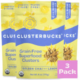 Lil Bucks Clusterbucks Grain-Free Superfood Clusters made with Sprouted Buckwheat and Adaptogens, Gluten Free Snack (Golden Chai w/Lemon, 3 Pack)