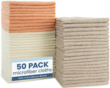 S&T INC. 50 Pack Microfiber Cleaning Cloth, Bulk Towels for Home, Reusable Microfiber Towels for Cars, Cleaning Rags, Neutral Coral, 11.5 Inches x