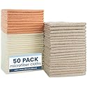 S&T INC. 50 Pack Microfiber Cleaning Cloth, Bulk Towels for Home, Reusable Microfiber Towels for Cars, Cleaning Rags, Neutral Coral, 11.5 Inches x