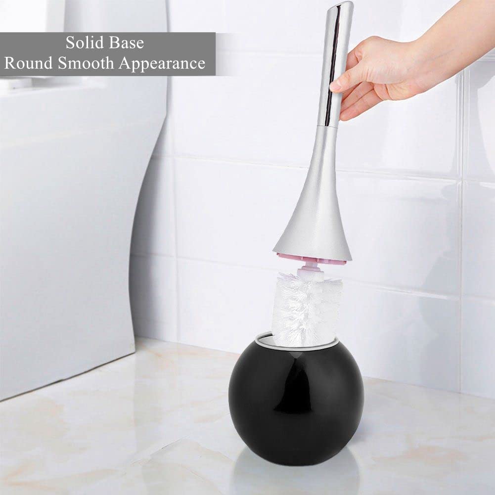 Toilet Brush and Holder Set, European Wash Toilet Brush with Heavy Base, Hideaway Cleaning Bowl Brush Kit for Bathroom Toilet, Black