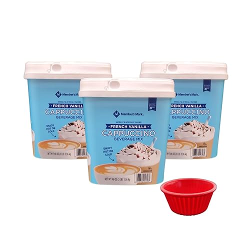 KING BUY BOX 1 PCS cup Bundle with French Vanilla Cappuccino Beverage Mix, 48 oz. 3PACK compatible with Members Mark