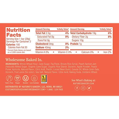 Nature's Bakery Whole Wheat Fig Bars, Peach Apricot, 1- 12 Count Box of 2 oz Twin Packs (12 Packs), Vegan Snacks, Non-GMO