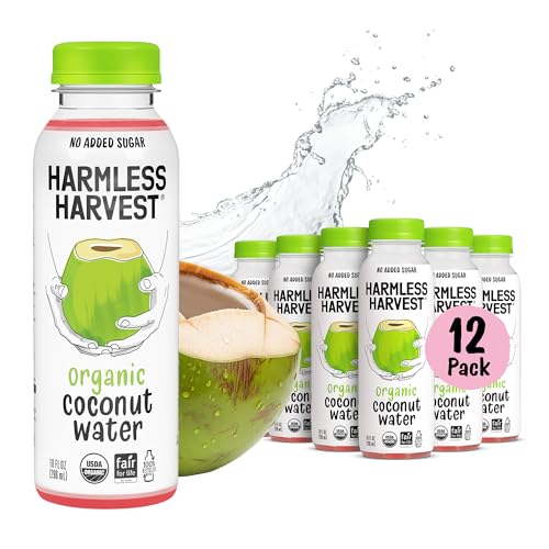Harmless Harvest Organic Coconut Water 10 Fl Oz, 12 Pack - Original Coconut Water No Sugar Added, No Added Flavor Only Natural Electrolyte Hydration