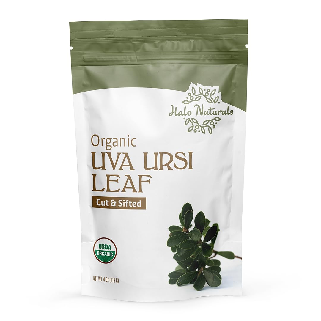 Halo Naturals Organic Uva Ursi Leaf Cut & Sifted, 4 Ounces (Arctostaphylos uva ursi) USDA Certified | Resealable Pouch| Packaged in The USA