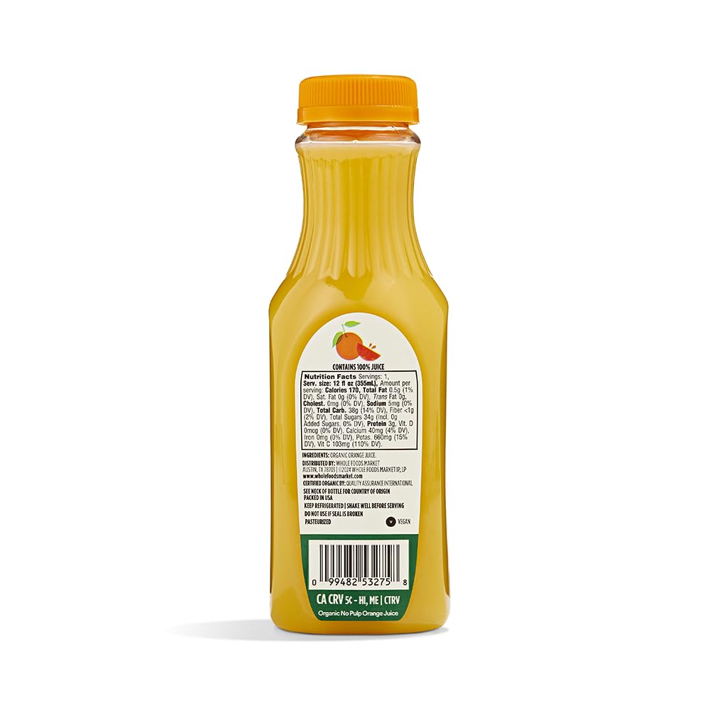 365 by Whole Foods Market Organic No Pulp Orange Juice, 12 FZ