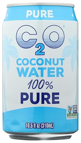 C2O Pure Coconut Water | Plant Based | Non-GMO | No Added Sugar | Essential Electrolytes | 10.5 Fl Oz (Pack of 24)