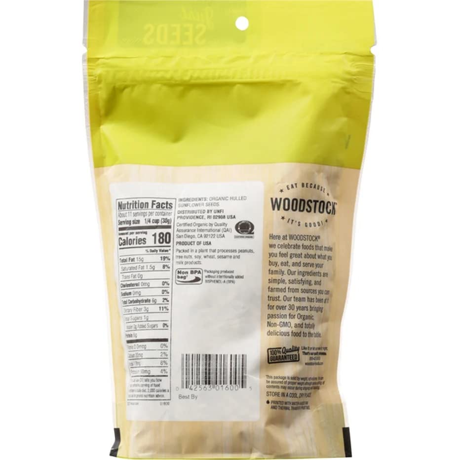 Woodstock Organic Hulled Raw Sunflower Seeds 12 Oz (Pack of 8)