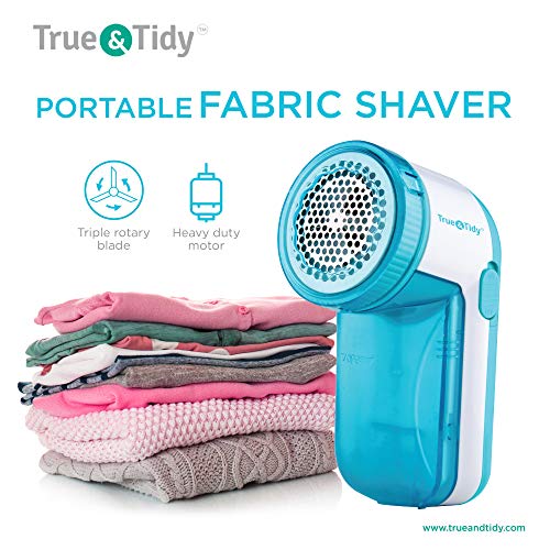 True & Tidy, Portable Fabric Shaver, Safely Removes Lint, Fabric Fluff and Fuzz Balls from All Types of Garments & Fabrics, LR-03, Aqua (Batteries not