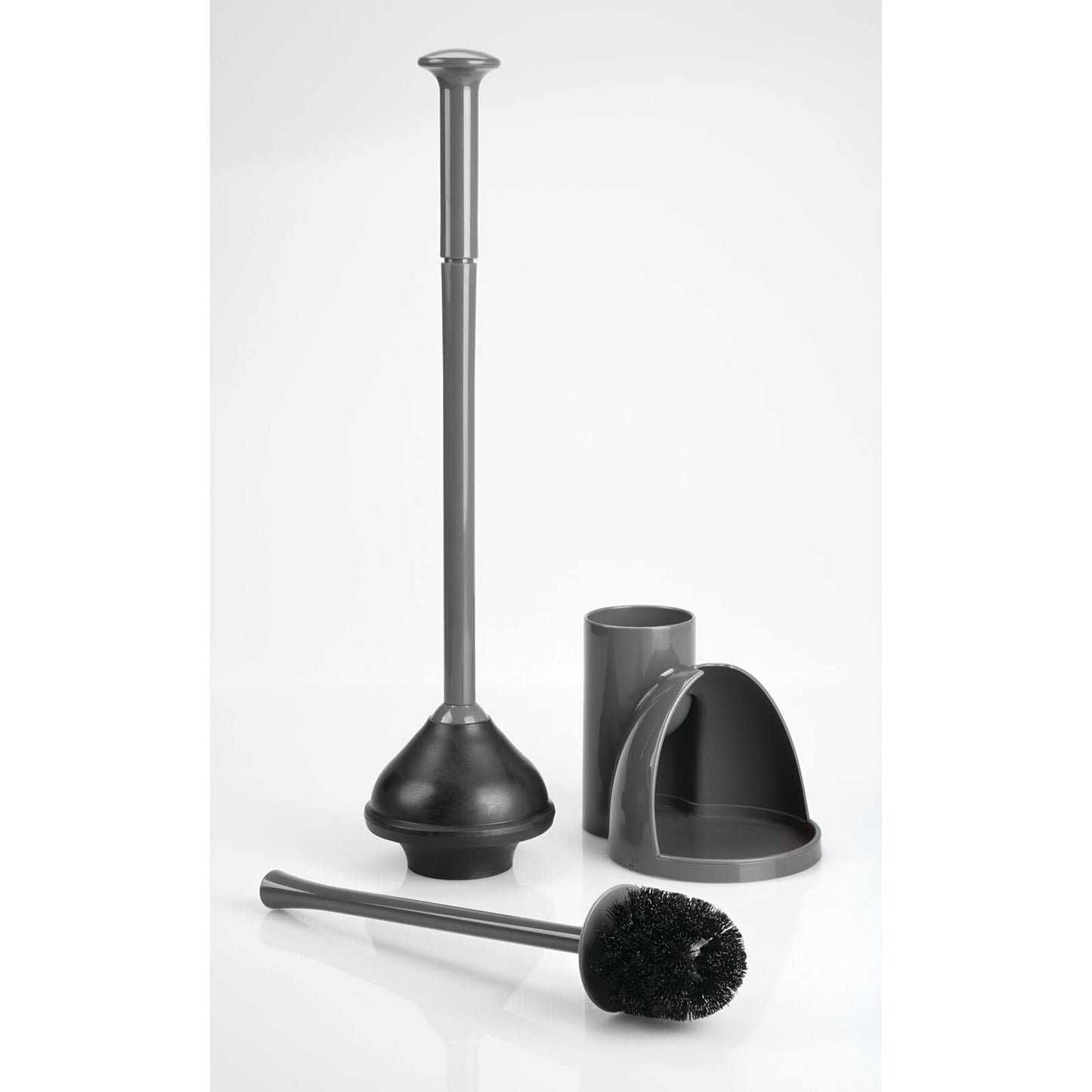 mDesign Hidden Plunger and Brush Set for Toilet Bowl - Combo with Holder Caddy - Modern Toilet Brush and Plunger Set - Aura Collection - Charcoal Gray