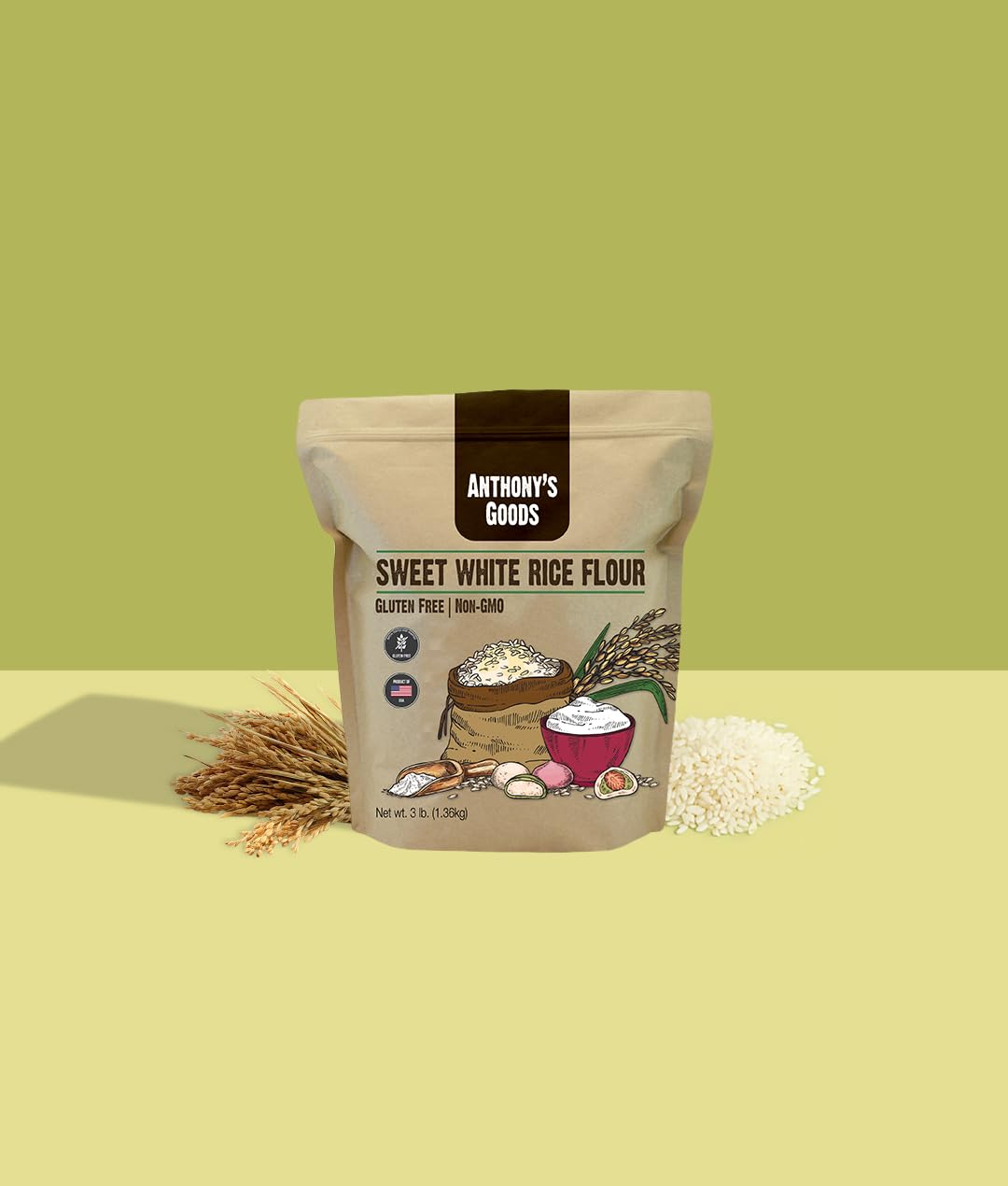 Anthony's Sweet White Rice Flour, 3 lb, Glutinous Rice Flour, Gluten Free, Non GMO, Product of the USA