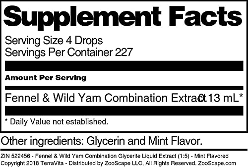 Fennel & Wild Yam Combination Glycerite Liquid Extract (1:5) - Mint Flavored (1 oz, ZIN: 522456) - 3 Pack