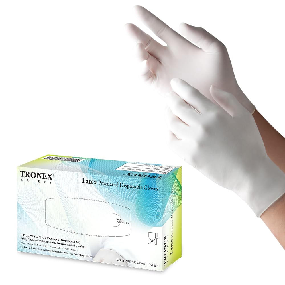 TRONEX 1510 Rubber Latex Disposable Gloves, Non Medical, General Purpose, Food Handling, Food Preparation, Light Industrial, Smooth Finish, Corn