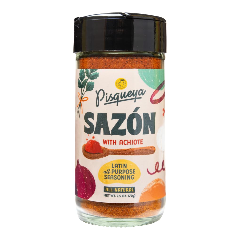 Pisqueya Sazon Seasoning with Achiote - All Natural, Vegan, Gluten Free, No Fillers or Additives, Non-GMO, No Preservatives, No Artificial Coloring