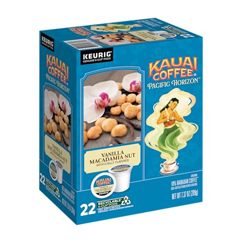 Kauai Coffee K-Cup Pods for Keurig Brewers - Arabica Coffee, 10% Hawaiian - Medium Roast, Vanilla Beans with Toasted Macabamia Nuts - Vanilla