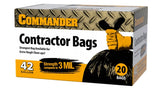 Commander 42 Gallon 3 MIL Black Contractor Bags With Hand Tie - 32" x 44" - Pack of 20 - For Industrial, Commercial, Janitorial, & Construction