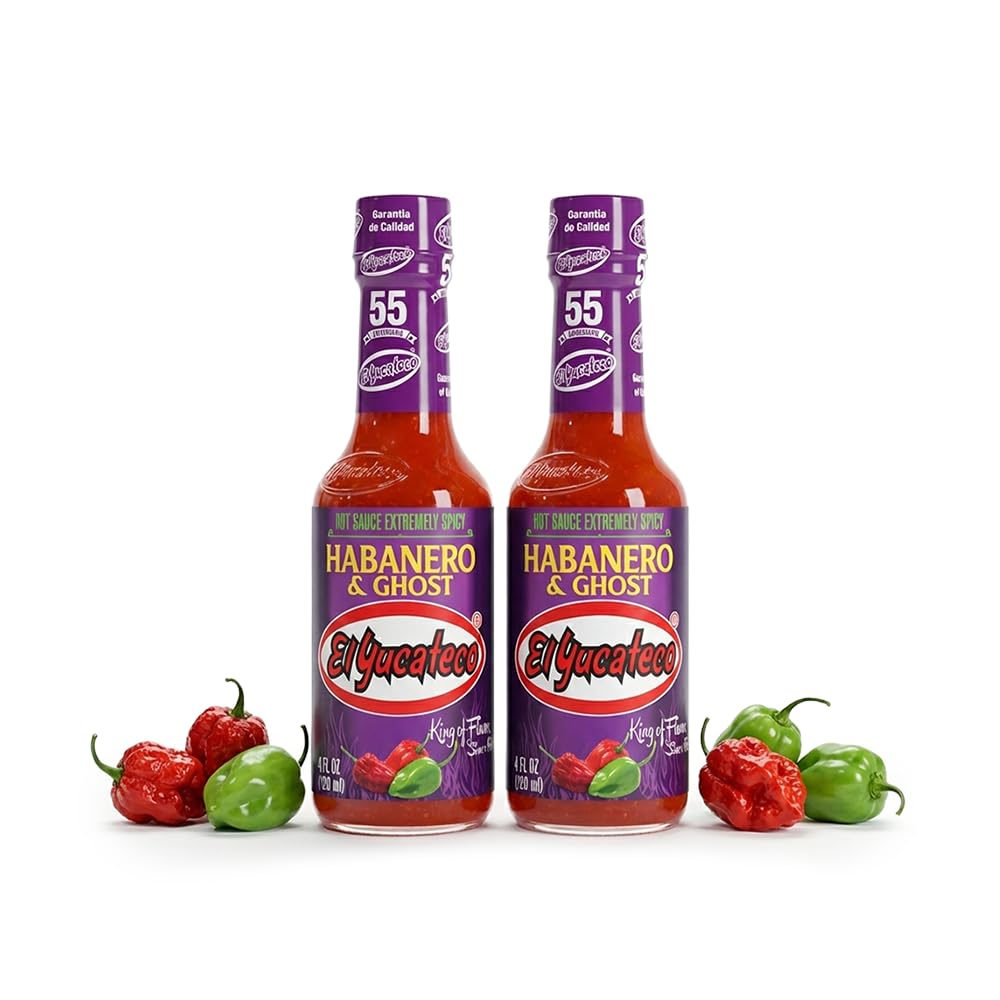 El Yucateco Habanero & Ghost Hot Sauce, Extremely Spicy, Authentic Mexican Chili Sauce, 4 fl oz (Pack of 2)