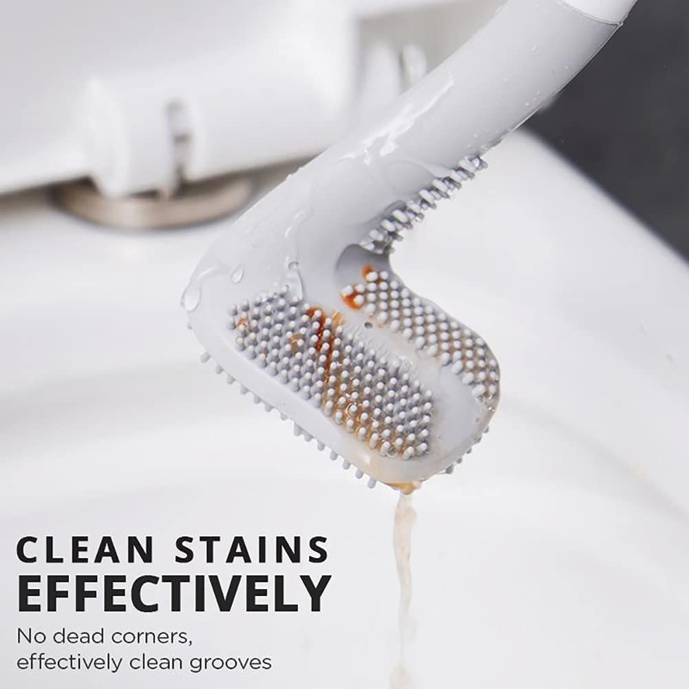 Silicone Toilet Brush,Golf Toilet Bowl Brush and Holder Set Long Handle No Dead Ends Flexible Toilet Cleaner Brush Wall-Mounted Toilet Cleaning Brush