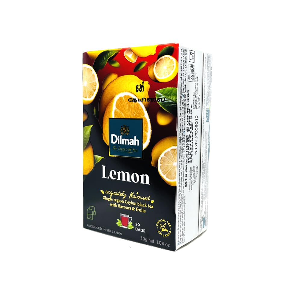 Dilmah Lemon Flavored Black Tea - Pure Ceylon Black Tea with Flavor of Real Lemon - 20 Tea Bags