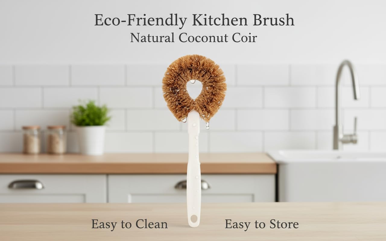MI BRUSHAX 3-Piece Kitchen Brush Set - Plastic Handle Bottle Cleaners for Cups, Jars & Mugs (Wide Mouth) - Brown Bristle Scrubbers for Dish Washing