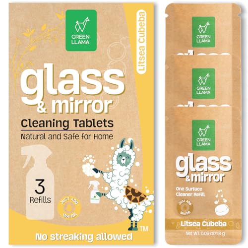 Green Llama Window and Glass Refill 3-Pack - Certified Compostable Packaging, Natural Cleaning Solution for Windows and Glass - Eco-Friendly