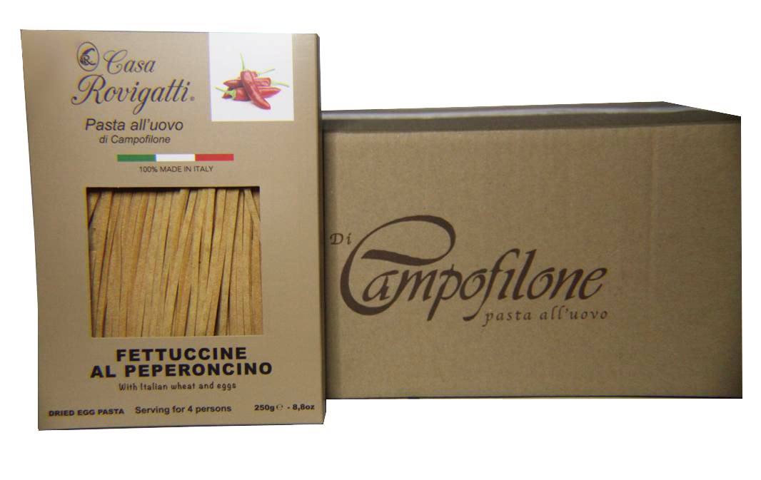 Fettuccine with Chilli Pepper Egg Gourmet Pasta (Pack of 4) - Italian Fettuccine Al Pepperoncino Pasta Di Campofilone- Imported Italian Egg Pasta- 8.8