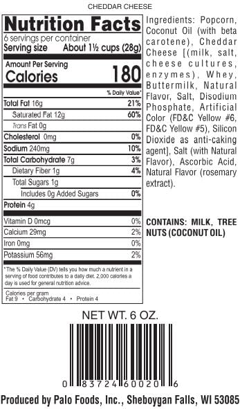 Palo Popcorn Premium Cheddar Popcorn, 6-ounce bags (Pack of 6)