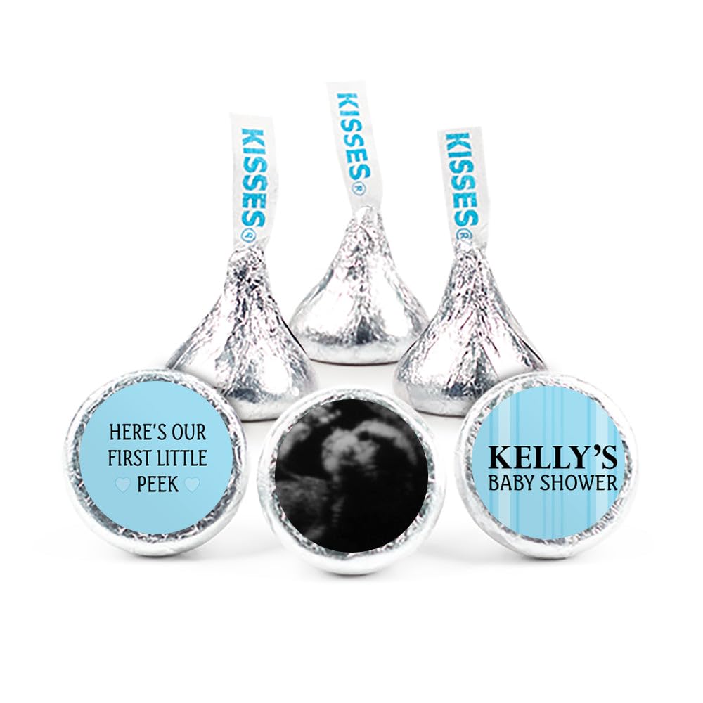 Personalized Baby Shower DIY Kiss Stickers, Sonogram Photo (108ct) - Blue