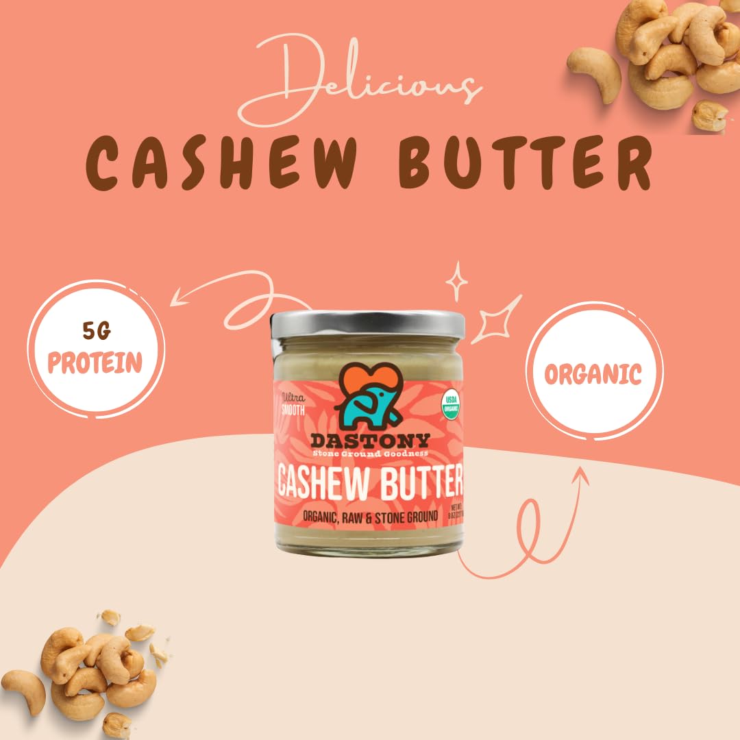 Dastony Organic Raw Cashew Nut Butter, 8 oz | Only One Ingredient | Vegan, Paleo and Keto Friendly, Non GMO, Gluten-free - Pack of 1