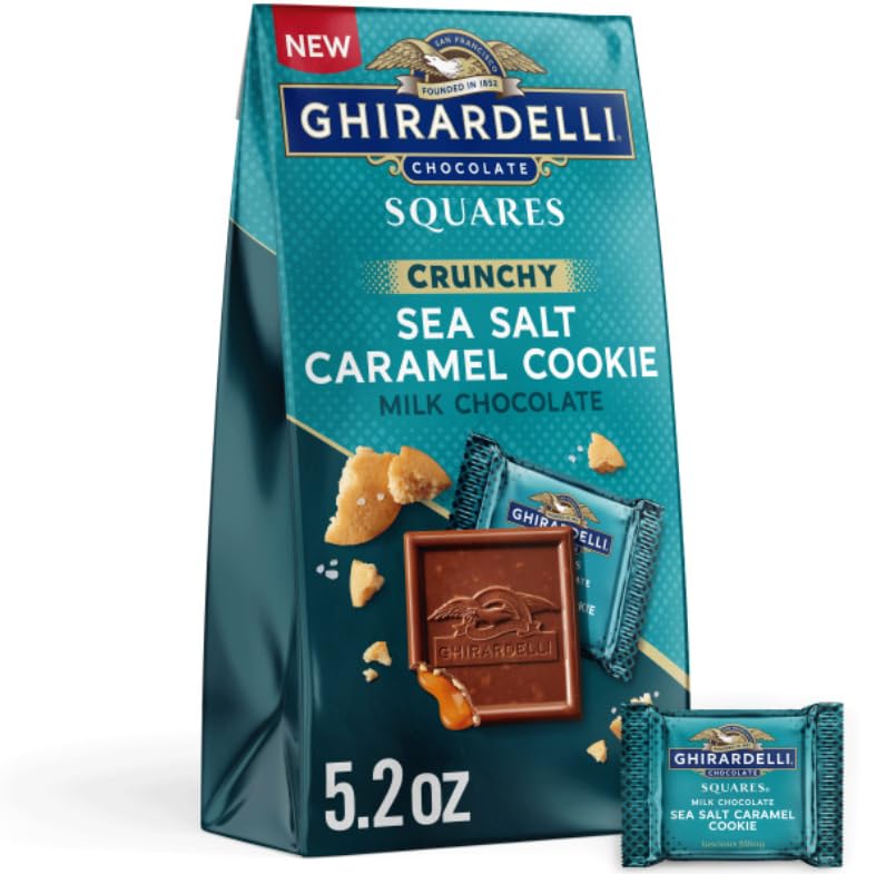 GHIRARDELLI Milk Chocolate Sea Salt Caramel Cookie Squares, 5.2 oz Bag