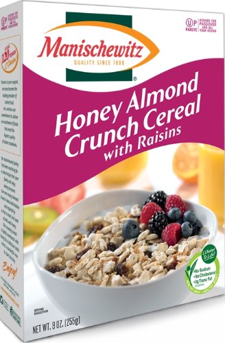 Manischewitz Honey Almond Crunch Cereal with Raisins, 9-ounces (Pack of 4)
