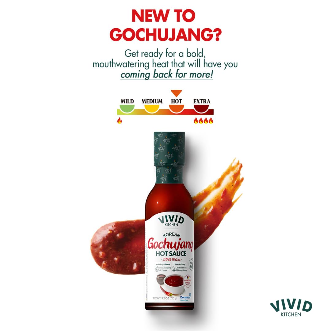 VIVID KITCHEN Gochujang Sauce - Korean Fermented Chili Paste Fusion - 8.6 oz Bottle - Authentic, Bold & Spicy Flavor - No MSG or Preservatives - Ideal