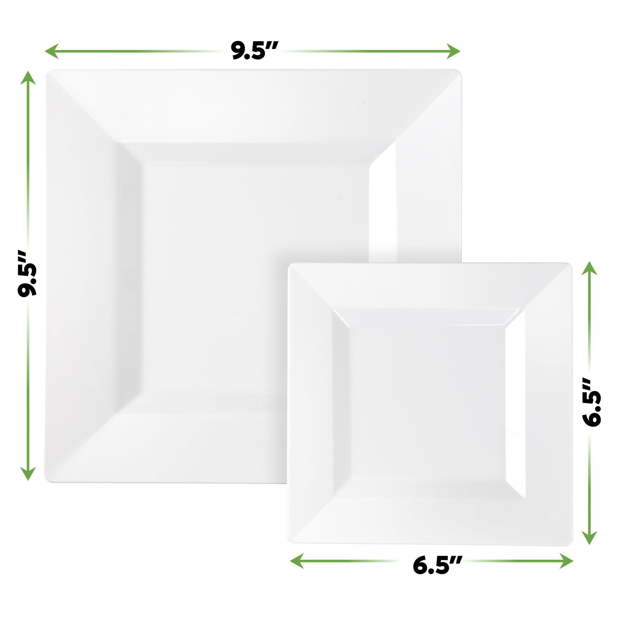 SETUP [Case of 240 Combo White Square Plates, Disposable Plastic Plates - Premium Heavy-Duty 120 Disposable 9.5" Dinner Party Plates and 120