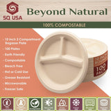 SQ USA 10 Inch Paper Plates, 3-Compartment -100 Pack, [BPI Certified], 100% Compostable, Biodegradable, Heavy Duty, Eco-Friendly Made of Bagasse…