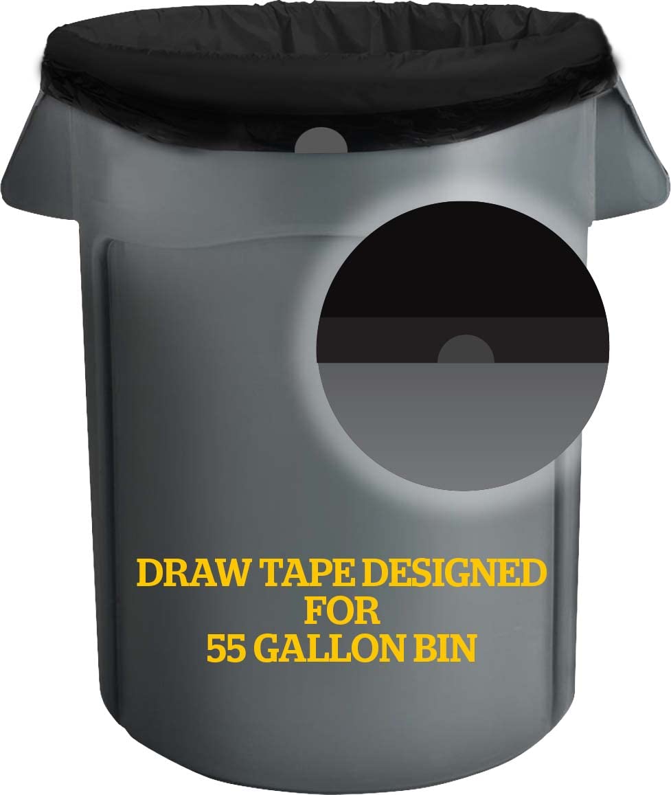 Ultrasac 45-55 Gallon 1.25 MIL Black Garbage Bags With Drawstrings Fits Rubbermaid Brute Trash Cans - 40" x 45" - Pack of 100 - For Commercial