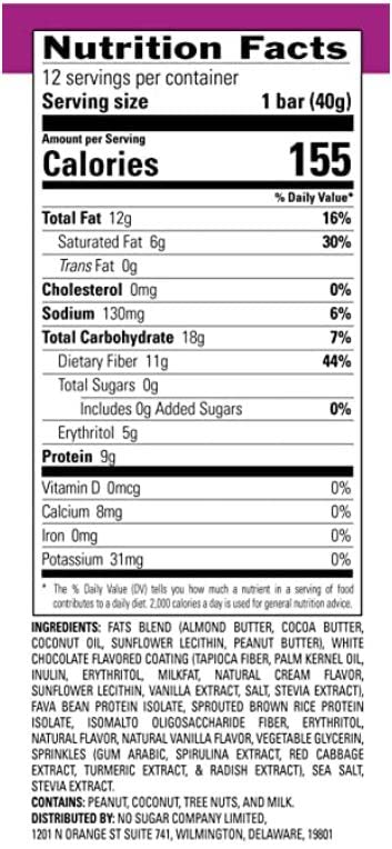 No Sugar Keto Bar Snack - Low Carb No Sugar Keto Snack Food with Keto Friendly Macros (24 x 1.41oz Bars, Birthday Cake)