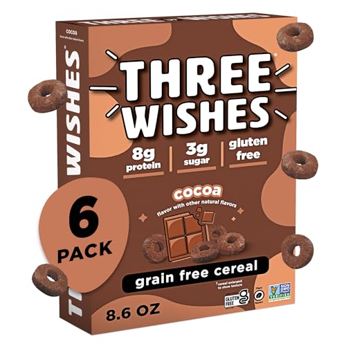 Three Wishes Grain-Free Protein Breakfast Cereal, 8g Protein and 3g Fiber - Healthy, Low-Sugar Breakfast Cereal, Gluten Free, Vegan-Friendly, Made
