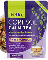 Cortisol Calm Tea - 9-Herb Relaxation Formula - Ashwagandha Chamomile Lavender Lemon Balm Rooibos Passion Flowers Linden Flowers Rose Licorice - Vegan