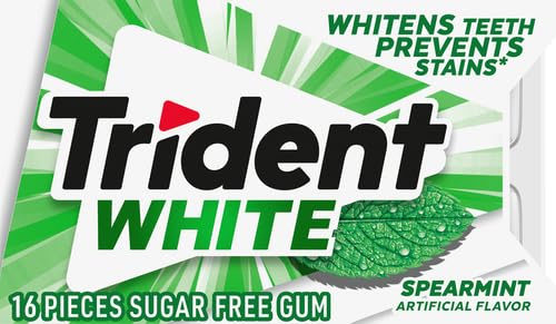 Trident White Sugar Free Spearmint Gum, 16 Count (Pack of 9)