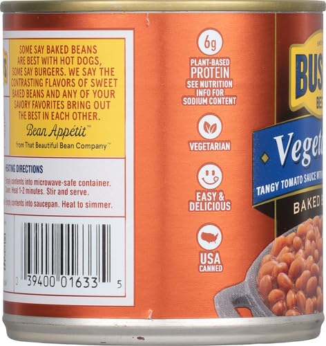 Bush's Best Canned Vegetarian Baked Beans, Source Of Plant Based Protein And Fiber, Low Fat, Gluten Free, 16 oz