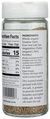 Eden Foods Organic Gomasio - Sesame Salt - Seaweed - 3.5 oz - Case of 3