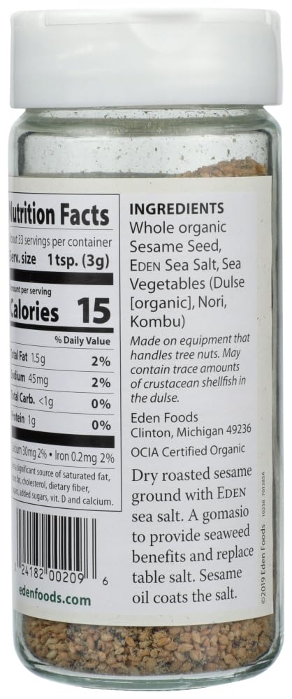 Eden Foods Organic Gomasio - Sesame Salt - Seaweed - 3.5 oz - Case of 3