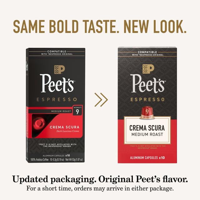 Peet's Coffee, Dark and Medium Roast Espresso Capsules Variety Pack with Decaf, Compatible with Nespresso Original Machine, Arabica Coffee - Intensity