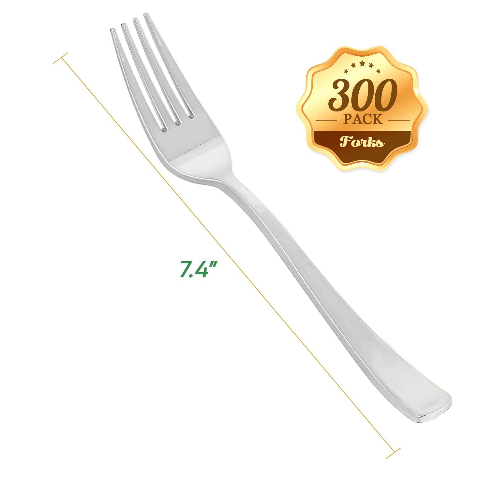 FOCUSLINE 300 Pack Disposable Silver Plastic Forks, Solid and Durable Plastic Cutlery Forks, Heavy Duty Disposable Utensil Silverware for Catering