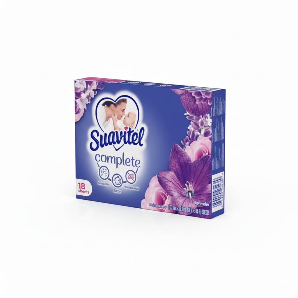 Suavitel Complete Fabric Conditioner Dryer Sheets - Lavender Scent, Long-Lasting Freshness, Anti-Static Softening Laundry Sheets - 18 Count