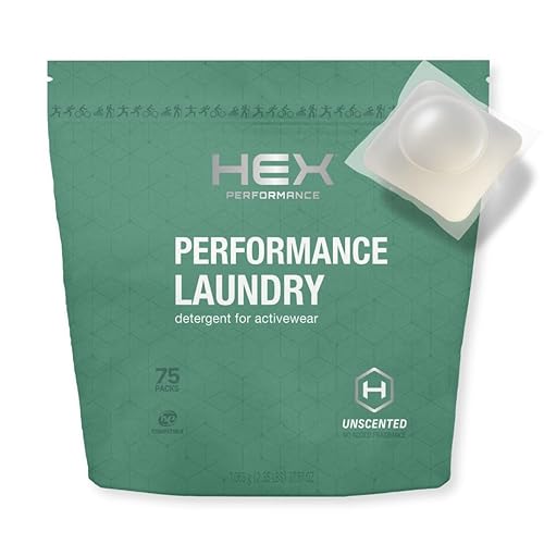 HEX Performance Laundry Detergent Packs, Unscented, 75 Count - Activewear Detergent Pods for Odor & Sweat Removal, Fragrance-Free Sport Wash, HE