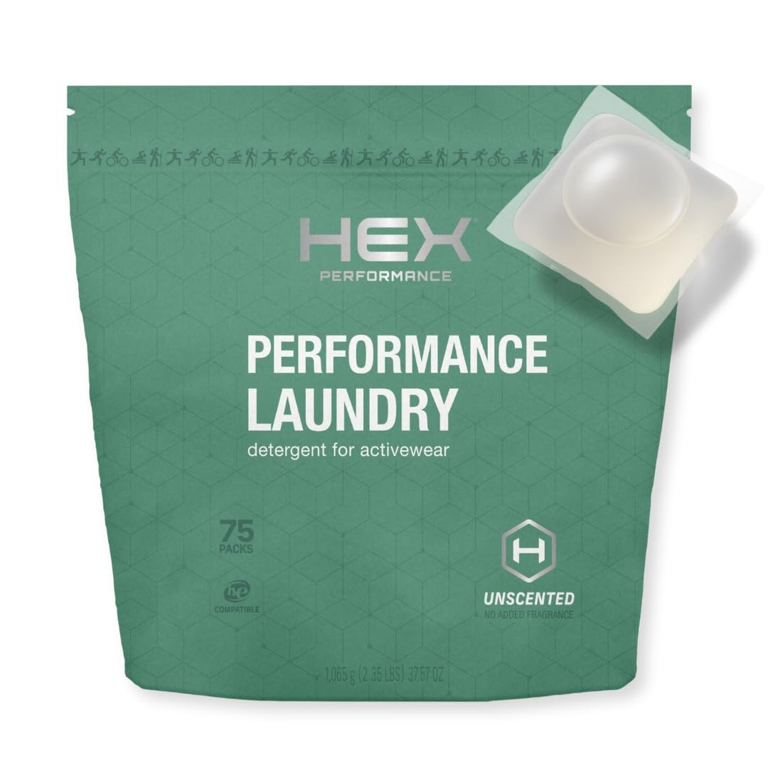 HEX Performance Laundry Detergent Packs, Unscented, 75 Count - Activewear Detergent Pods for Odor & Sweat Removal, Fragrance-Free Sport Wash, HE
