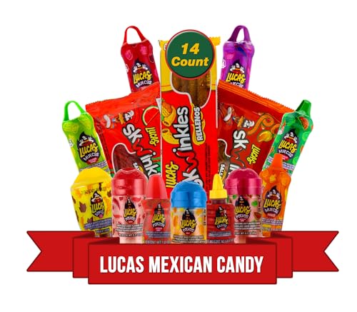 Lucas Mexican Candy Mix (14 Count) Variety of Sour, Sweet, Spicy, Include Lucas Skwinkles, Pelucas, Lucas Muecas, Baby Lucas, Gusano, Salsagheti by
