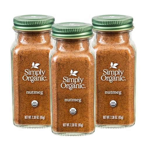 Simply Organic Pure Ground Nutmeg, 2.3 Ounce Jar, Aromatic, Subtly Spicy-Sweet Flavor, Kosher, No GMO, No ETO (Pack of 3)